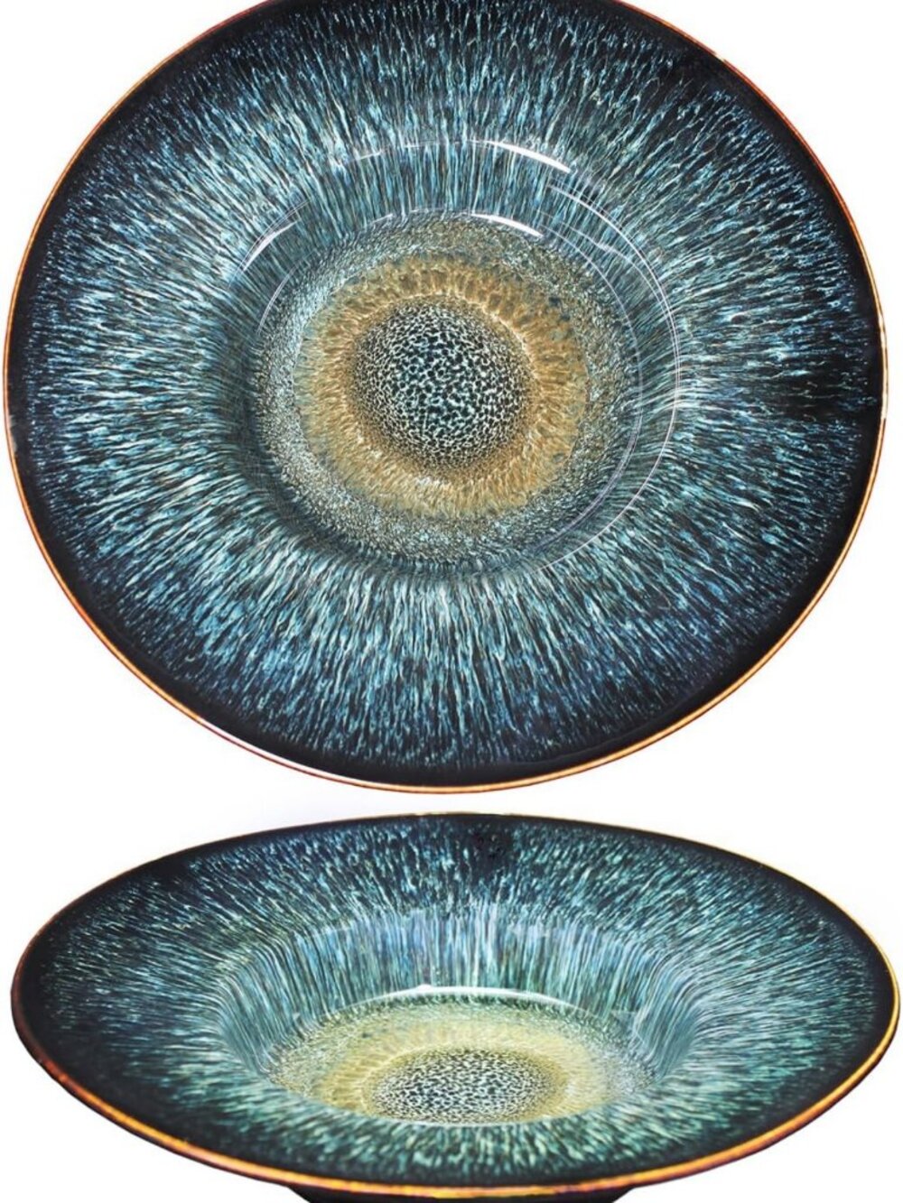 Set of 2 Porcelain Soup & Pasta Bowls, 10.5 Oz, Shallow Rimmed Plates, Black